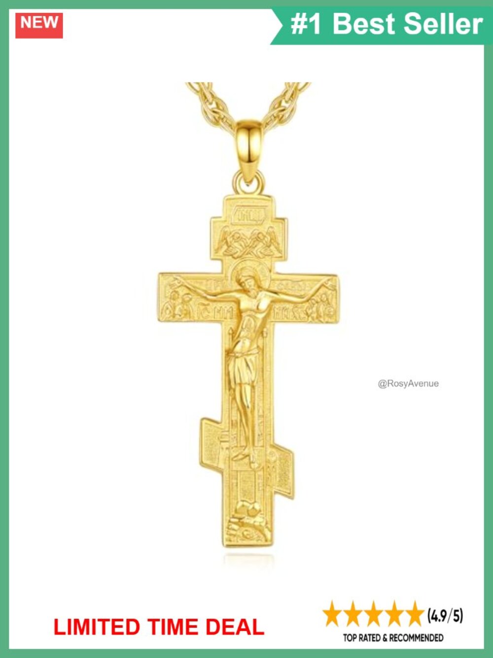 S925 Sterling Silver 18K Gold-Plated Orthodox Cross Necklace Pendant